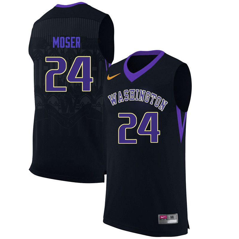 Men Washington Huskies #24 Jenna Moser College Basketball Jerseys-Black
